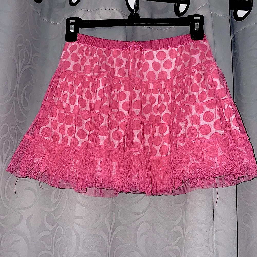 💕 Pink Polka Dot Mesh Ruffle Tutu / Elastic Skirt